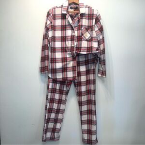 Lauren Ralph Lauren Black Label Plaid Fleece Long Sleeve Two Piece Pajama Set M